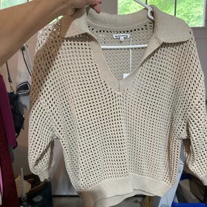 Reformation crochet short sleeve top with collar